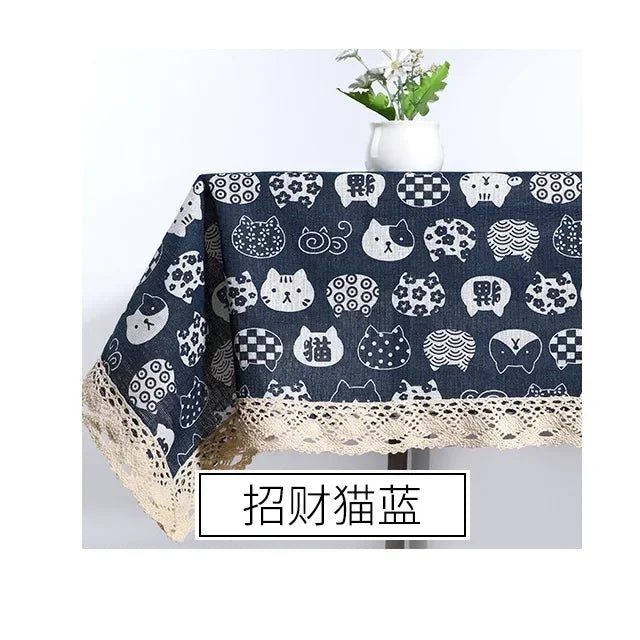 Tablecloth, Washable Cotton Linen Fabric Tassel Table Cloth Dust-Proof Embroidery Table Cover for Kitchen Dinning Farmhouse