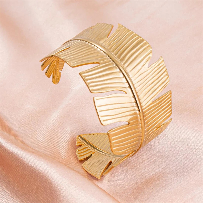 Ethnic Large Opening Width Bangles for Women 2023 Fashion Metal Leaves Bangles Jewelry Simple Girls Cuff Bracelet Gifts Jewelry