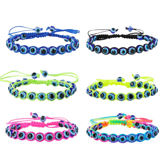 Turkish Lucky Evil Blue Eye Bracelets For Women Handmade Braided Colorful Thread Resin Eyes Prayer Bangle Bracelet Party Jewelry