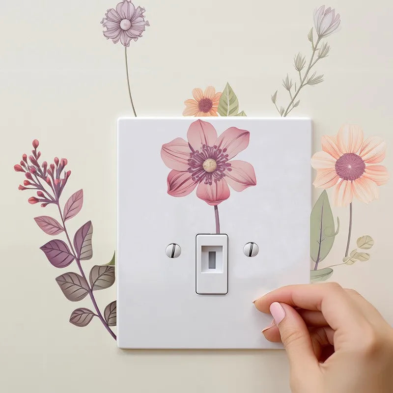 Hemasa Beautiful flowers Switch Wall Sticker PVC Removable Waterproof sticker for bedroom bathroom Living room Home Decoration Stickers