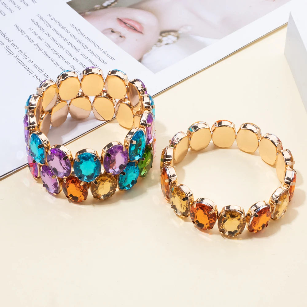 Tejesa Zirconia Bangle For Women Gold Color Crystal Stretchable Bracelets