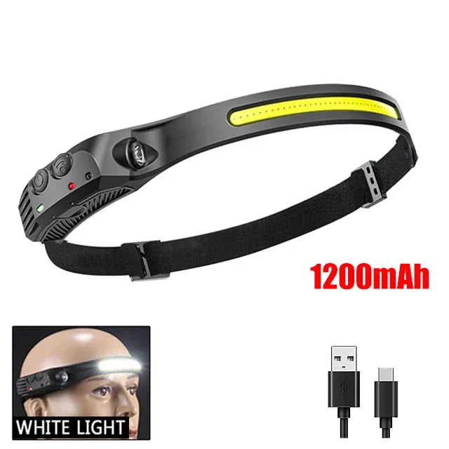 Hemasa COB LED Headlamp Induction Head Lamp Built-in Battery USB Rechargeable Head Flashlight Outdoor Camping Fishing Sensor Headlight