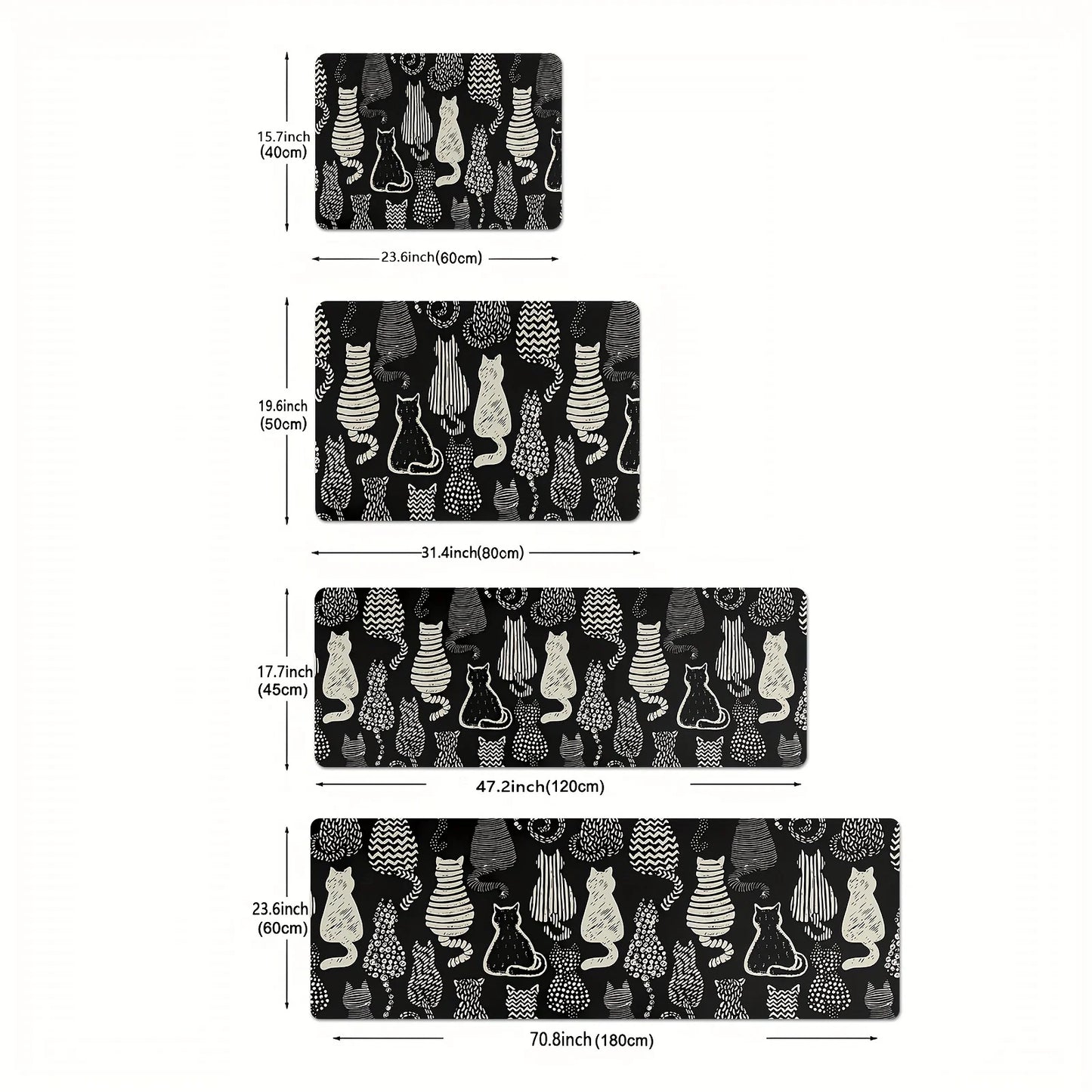 Tejesa Set of 2 Cute Black Cat Kitchen Rugs /Farmhouse Style Non-Slip Washable Floor Mats Home Decor