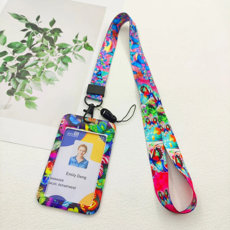 Butterfly ID Card Holders Lanyards Girls Door Card Case Hanging Rope Women Badge Holder Neck Strap Business Card Gift