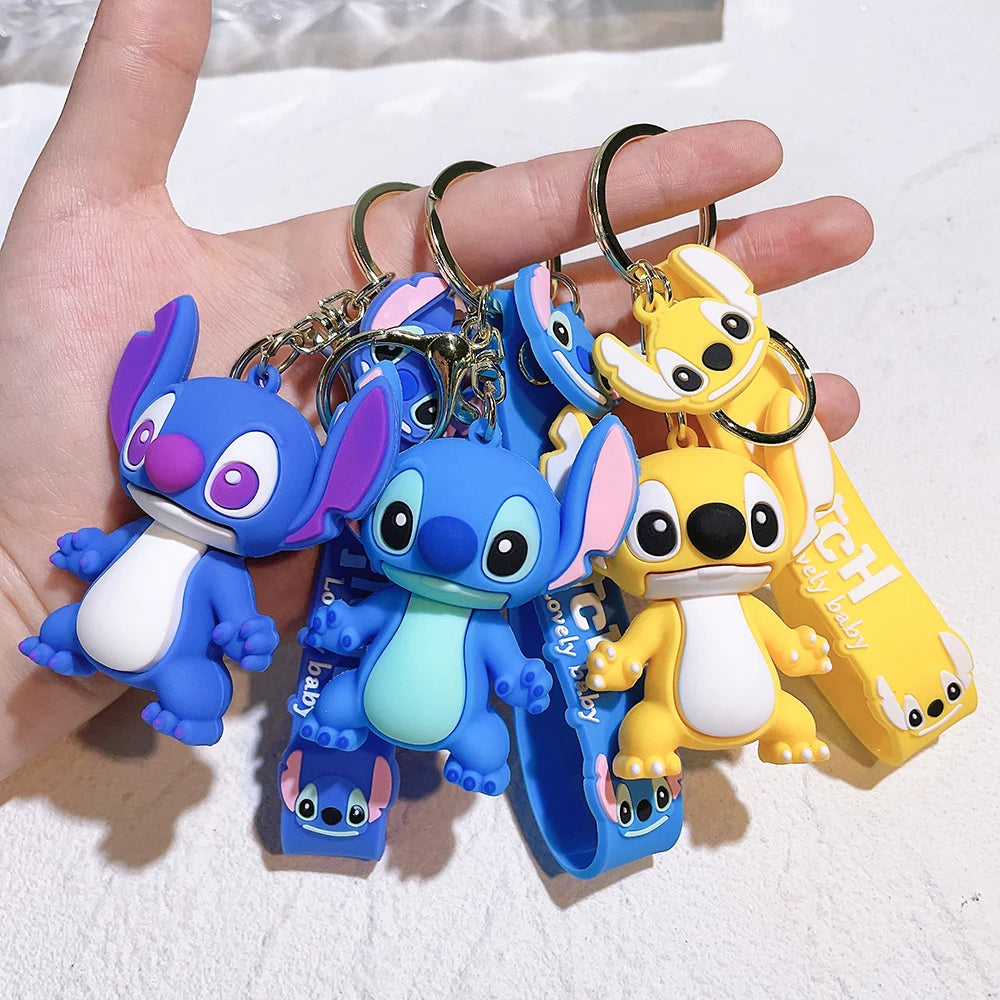 Disney Lilo & Stitch Keychain Cartoon Figure Coffee Candy Stitch Silicone Pendant Keyring Car Key Holder Jewelry Accessories