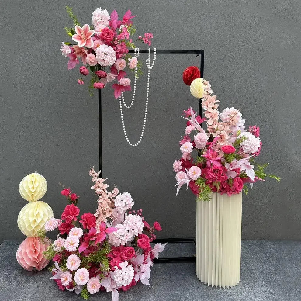 Romantic Purple Rose Hydrangea Aisle Floor Flower Wedding Backdrop Arch Decor Hang Floral Row Table Centerpieces Ball Party Prop