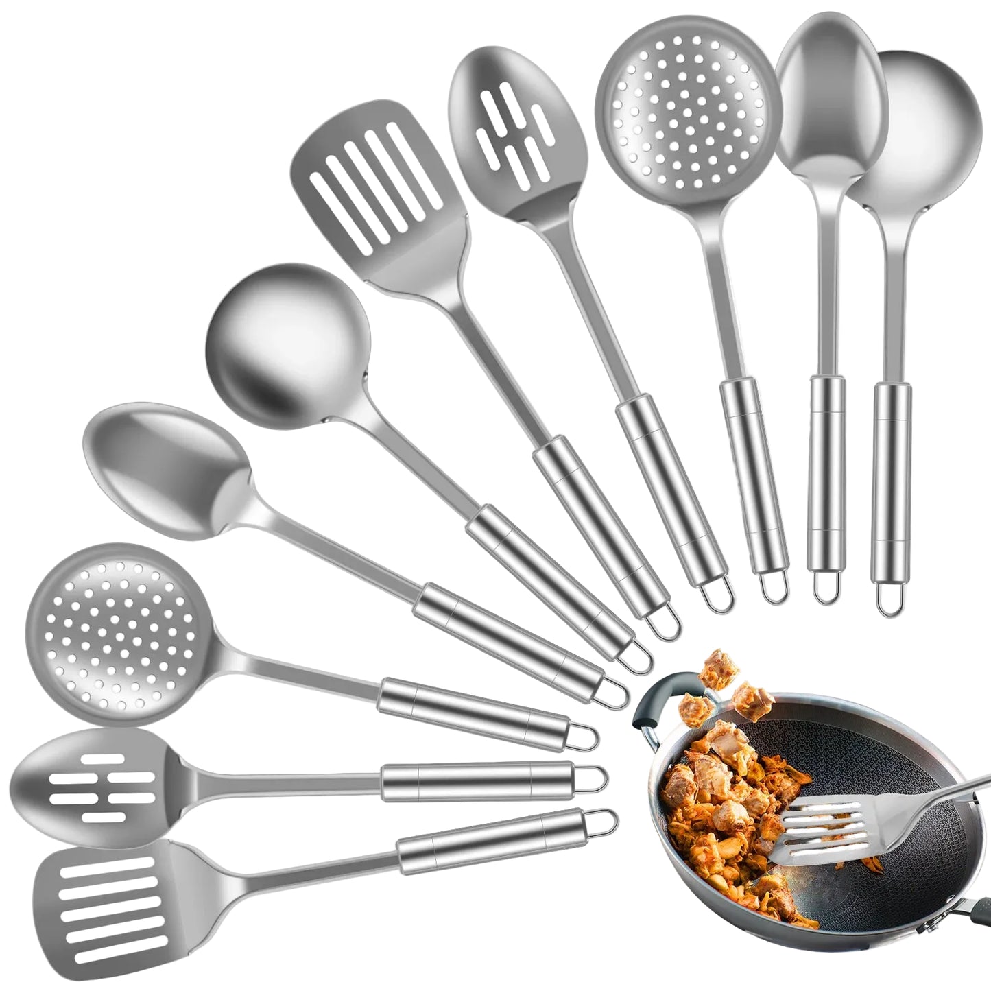 Tejesa 5/10Pcs Kitchen Cookware Cooking Utensils Set Stainless Steel Shovel Soup Spoon Utensils Dinnerware Cooking Tool Kitchen Gadgets