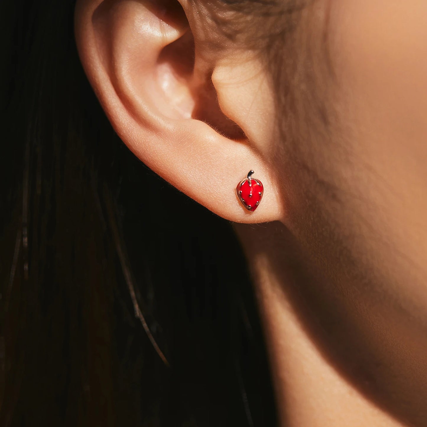 MODIAN 925 Sterling Silver Cute Sweet Small Strawberry Stud Earrings For Women Girls Party Fine Jewelry Accessories