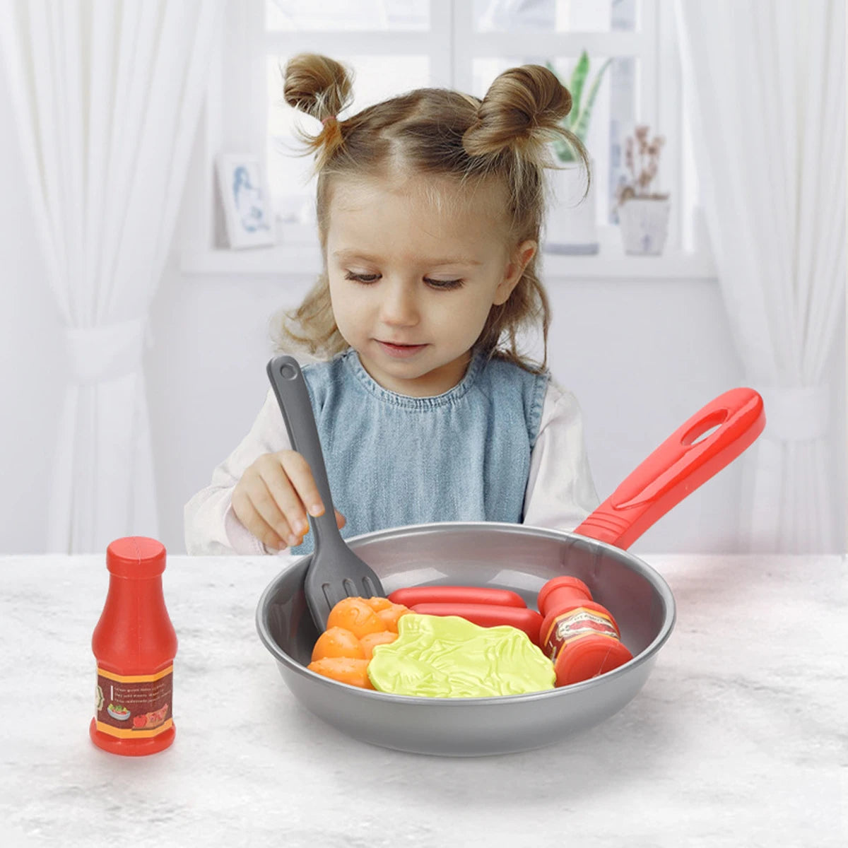 Hemasa 8PCS Kitchen Food Toys for Kids Simulation Kitchenware Pretend Play Steak Vegetable Pot Bread Hot Dog Food Children Girl Toy