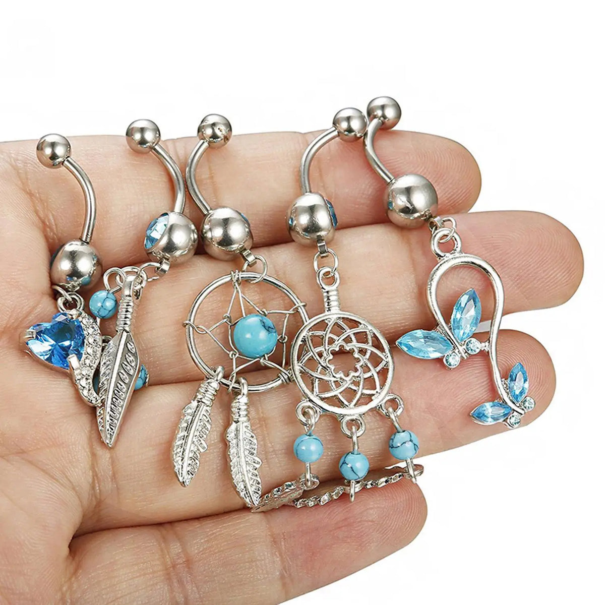 Stainless Steel Internal Thread Navel Piercing Dangle Body Piercing Sexy Belly Button Rings Blue Zircon Navel Rings Jewelry