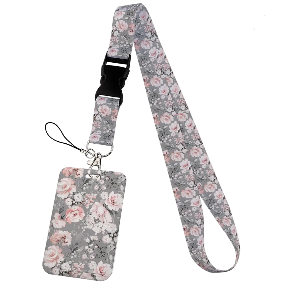 Tejesa  Flower design Lanyard Business Credit Card Holder/ Neck Strap Keychain Hang Rope ID Badge Holder