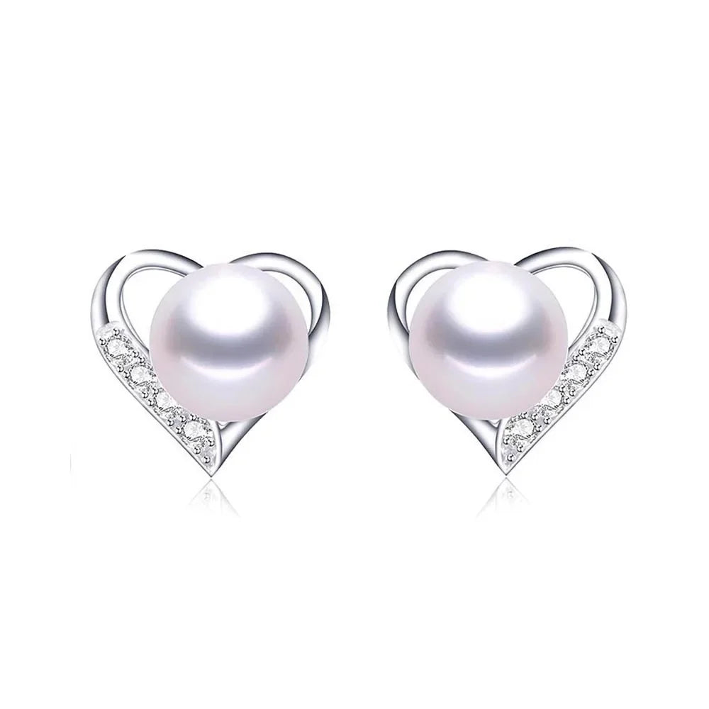 YWYC 925 Sterling Silver Lover Zircon Pearl Earrings 9-10mm Natural Freshwater Pearl for Women Wedding Party Jewelry Gift