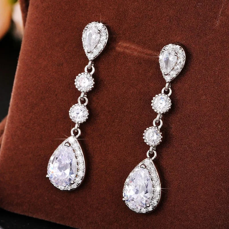 Huitan Silver Color Dangle Earrings with Dazzling Cubic Zirconia Elegant Crystal Accessories for Women Fashion Versatile Jewelry