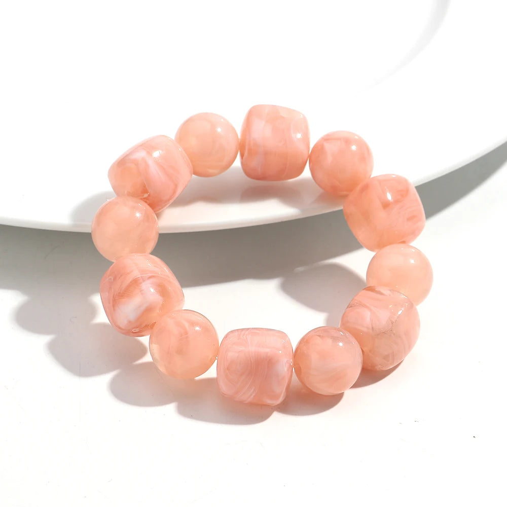 Bohemian Acrylic Geometric Square Round Beads Elastic Bracelets for Women Trendy Resin Beaded Stackable Bracelet Bangle Jewelry