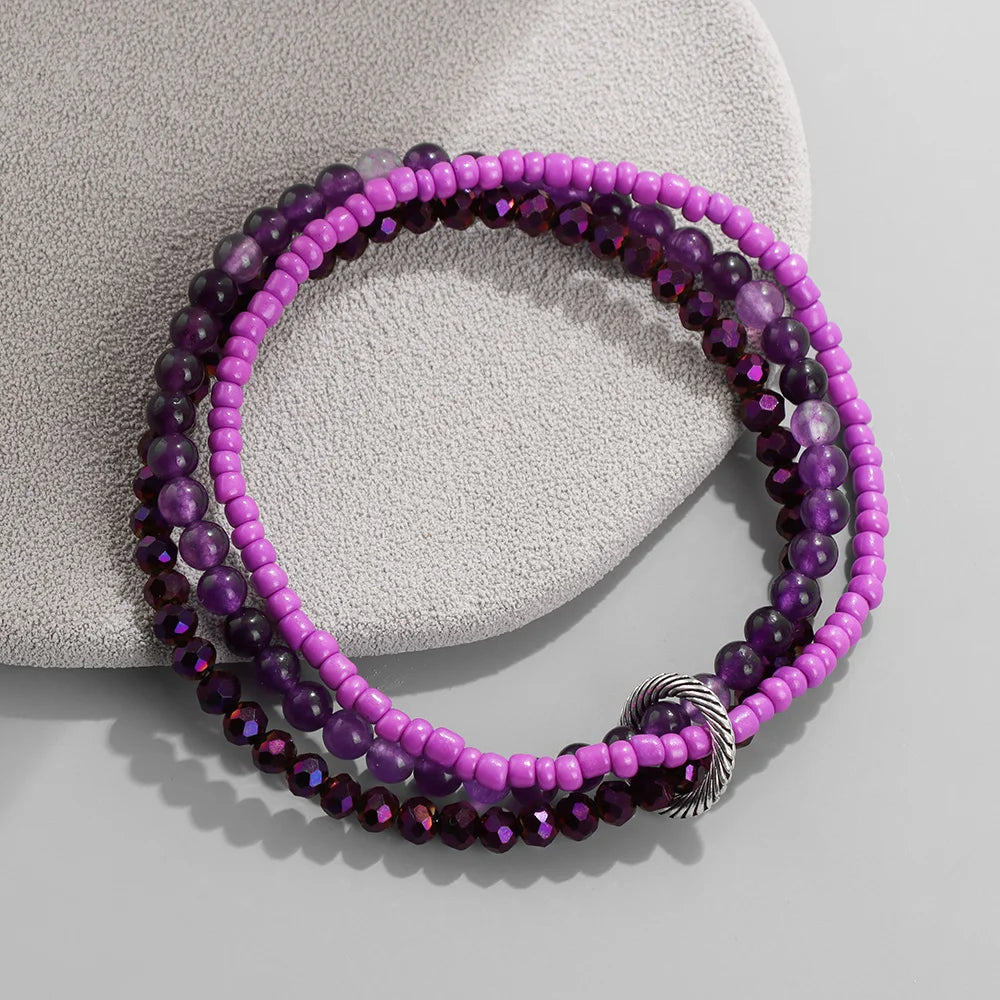 3Pcs/Set Colorful Glass Beaded Bracelet 4mm Howlite Crystal Beads Charm Bracelets Bangles for Women Friendship Jewelry Gift
