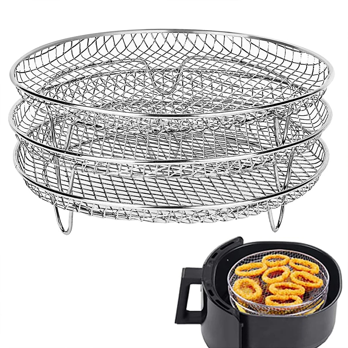Air Fryer Rack Stainless Steel Steaming Racks Tray Air Fryer Accessories Baking Pan BBQ Gril Roasting Rack Cooking Kitchen Tools