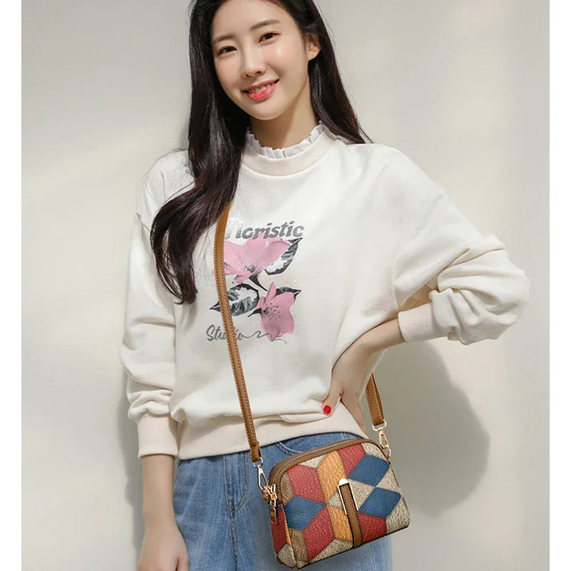 Hemasa  Shoulder Bags for Women /Double Zipper Crossbody Bag Ladies PU Leather Wallet