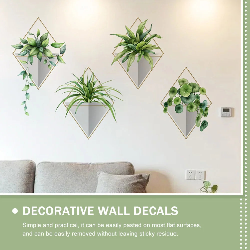 Hemasa Bathroom Decorations Plants Wall Decals Potted Plants Wall Stickers Green Leaves Wall Posters Bonsai Wall Art Murals