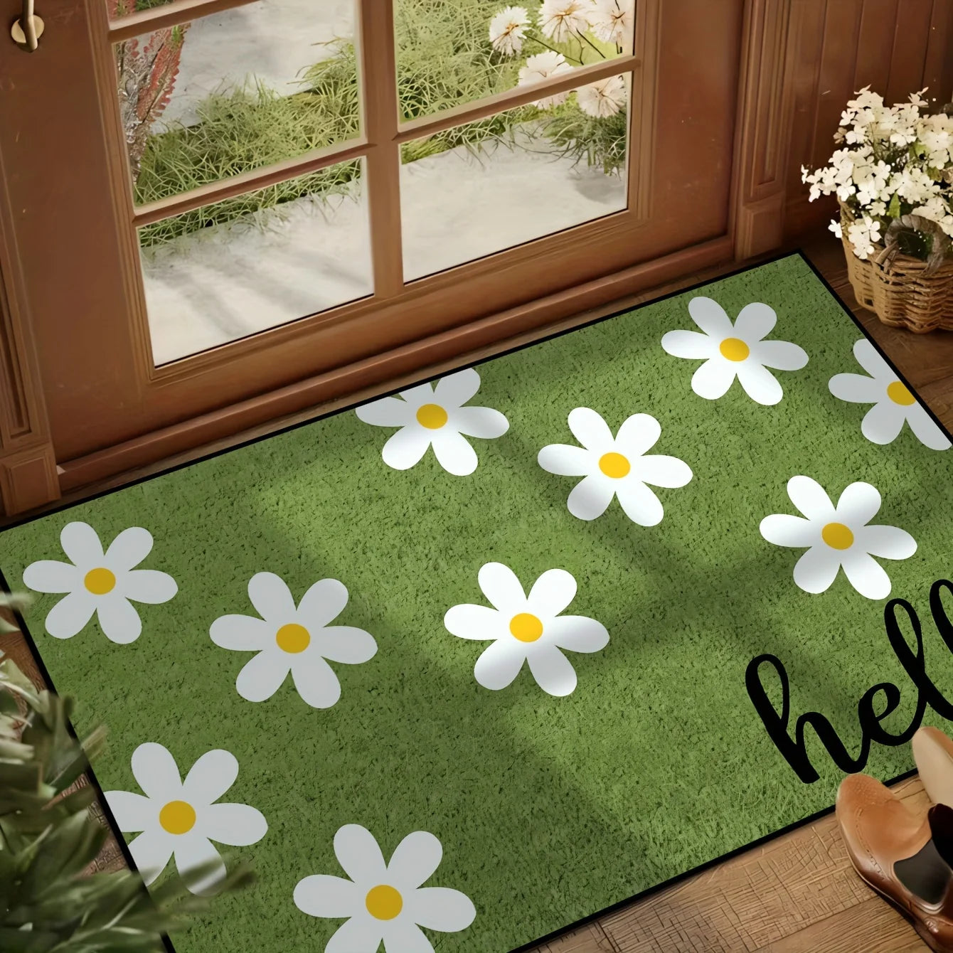 Tejesa  Small Chrysanthemum Carpet Cow Green Doormat /Welcome Mat Outdoor Carpet Rug For Bedroom Living Room Carpet Washable Home