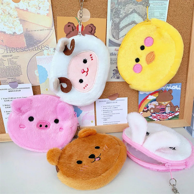 1PC Small Headphone Mini Wallet Money Bag Kids Gift Cute Animal Plush Coin Purse Zipper Change Purse with Keychain Pendant Bag
