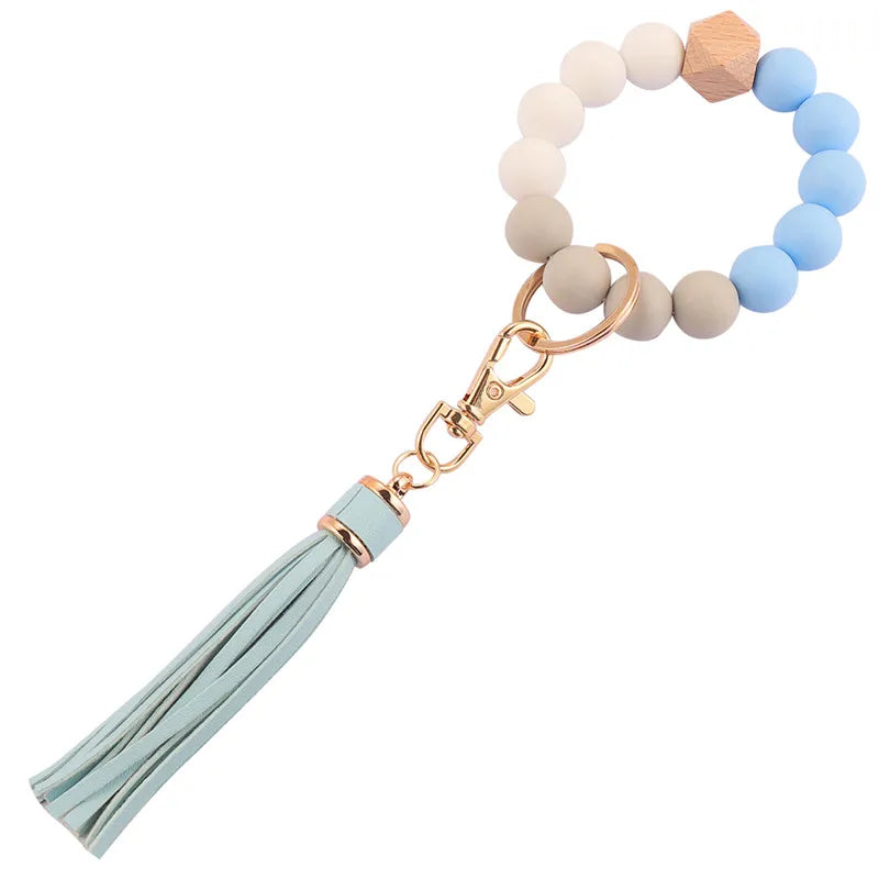 Hemasa  Silicone Wood Beads Keychain Keyring For Women Wristlet Bracelet Pendant Keychain With Jewelry Accessories