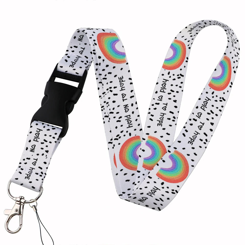 Tejesa Beautiful rainbow Lanyard Keys Chain Badge Holder ID Credit Card Pass Hang Rope Lariat Mobile Phone Charm Accessories Gifts