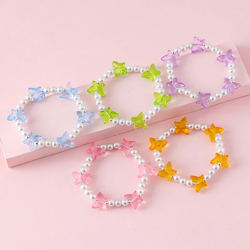 5Pcs/set Colorful Butterfly Shaped Charm Bead Elastic Bracelet for Girls Daughter Best Friendship Gift