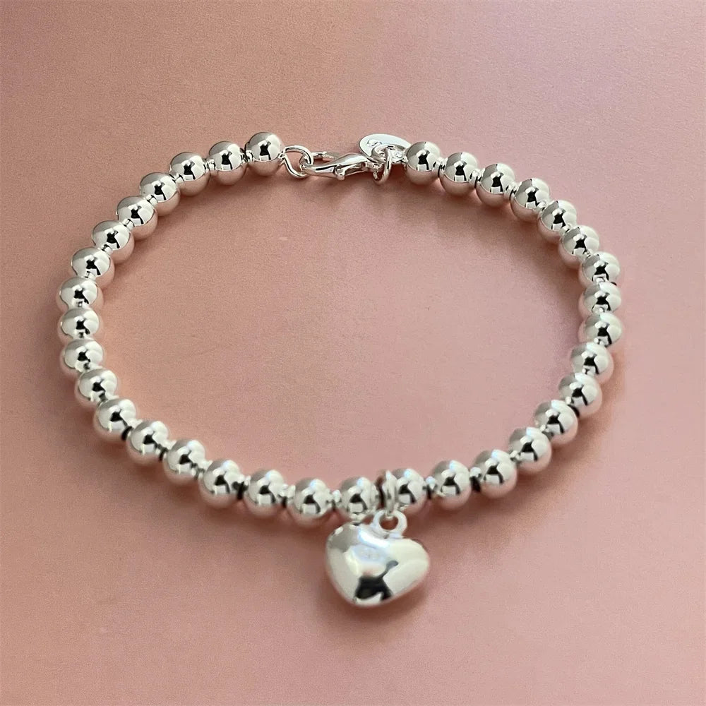 Hemasa 925 Sterling Silver Bracelet  with Heart  Charm For Women /Girls