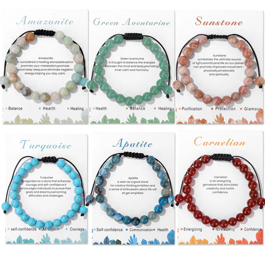 Natural Sunstone Woven Braided Bracelet 8MM Round Lava Crystal Stone Bead Bracelet Adjustable Energy Bangle Gift For Women Men