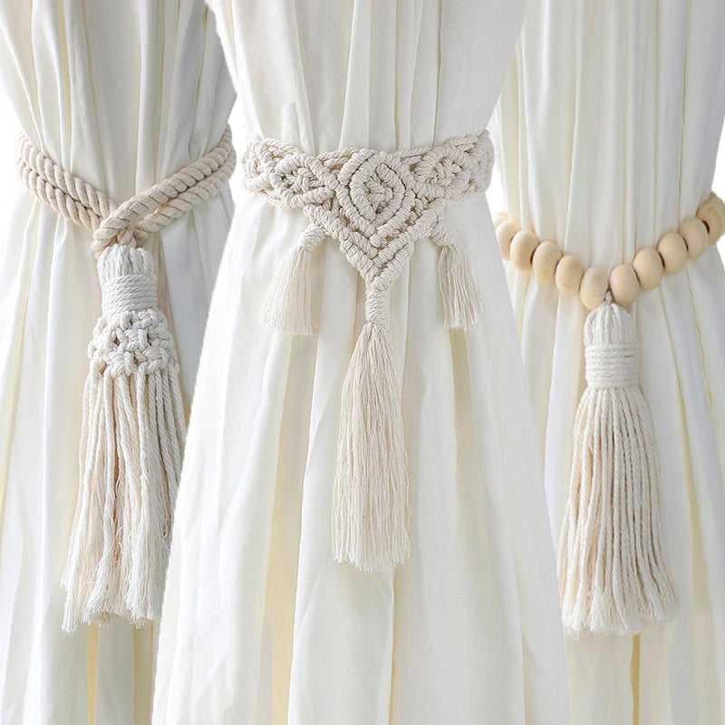 Bohemian Style Hand-woven Curtain Tie Rope With Beadfringe Farmhouse Decorative Pendant Curtain Tassel Strap Room Decor