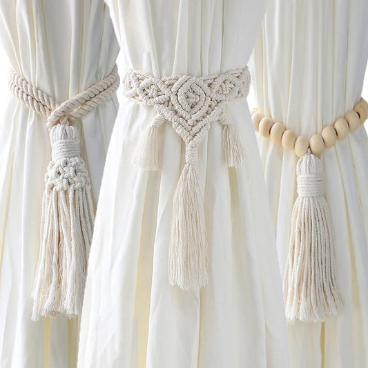 Bohemian Style Hand-woven Curtain Tie Rope With Beadfringe Farmhouse Decorative Pendant Curtain Tassel Strap Room Decor