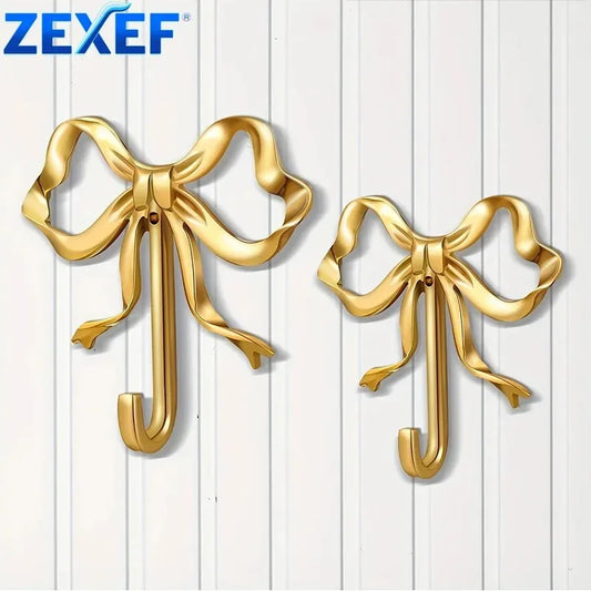 Wall Hook Rack Solid Towel Holder Gold Bow-Shape Decorative Hook Bathroom Bedroom Living Kitchen Elegant Home Decor Accessory