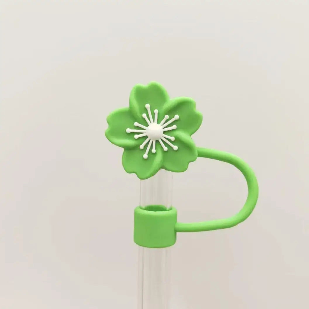 Flower Straw Cover Caps Silicone Straw Tips Lid 10mm Reusable Dust-Proof Straw Topper For Stanleys Cup Party Decor