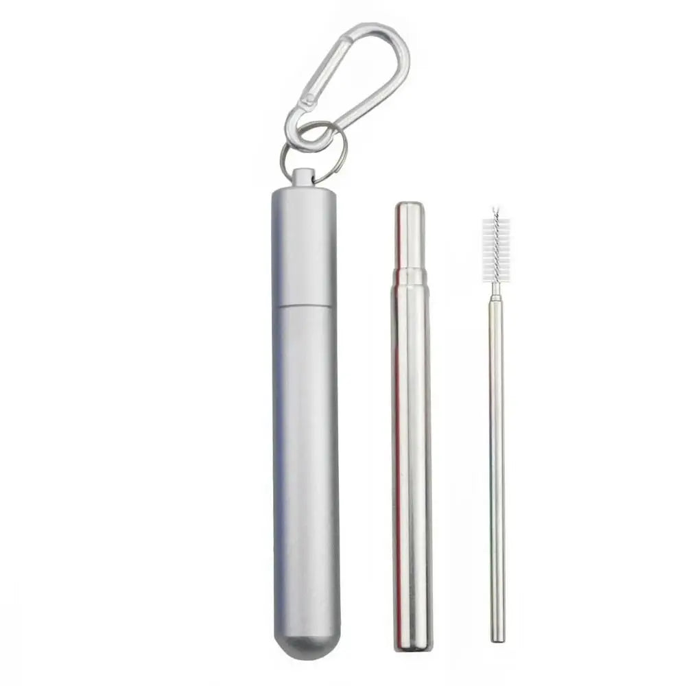 Stainless Steel Reusable Collapsible Straw Portable Retractable Metal Straw with Case Foldable Telescopic Straw Bar Accessories