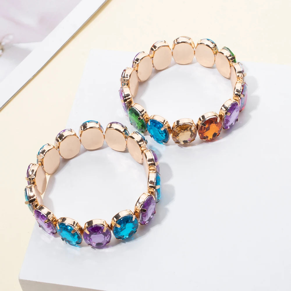 Tejesa  Zirconia Bangle For Women Gold Color Copper Crystal Bracelets Elastic Hand Accessory
