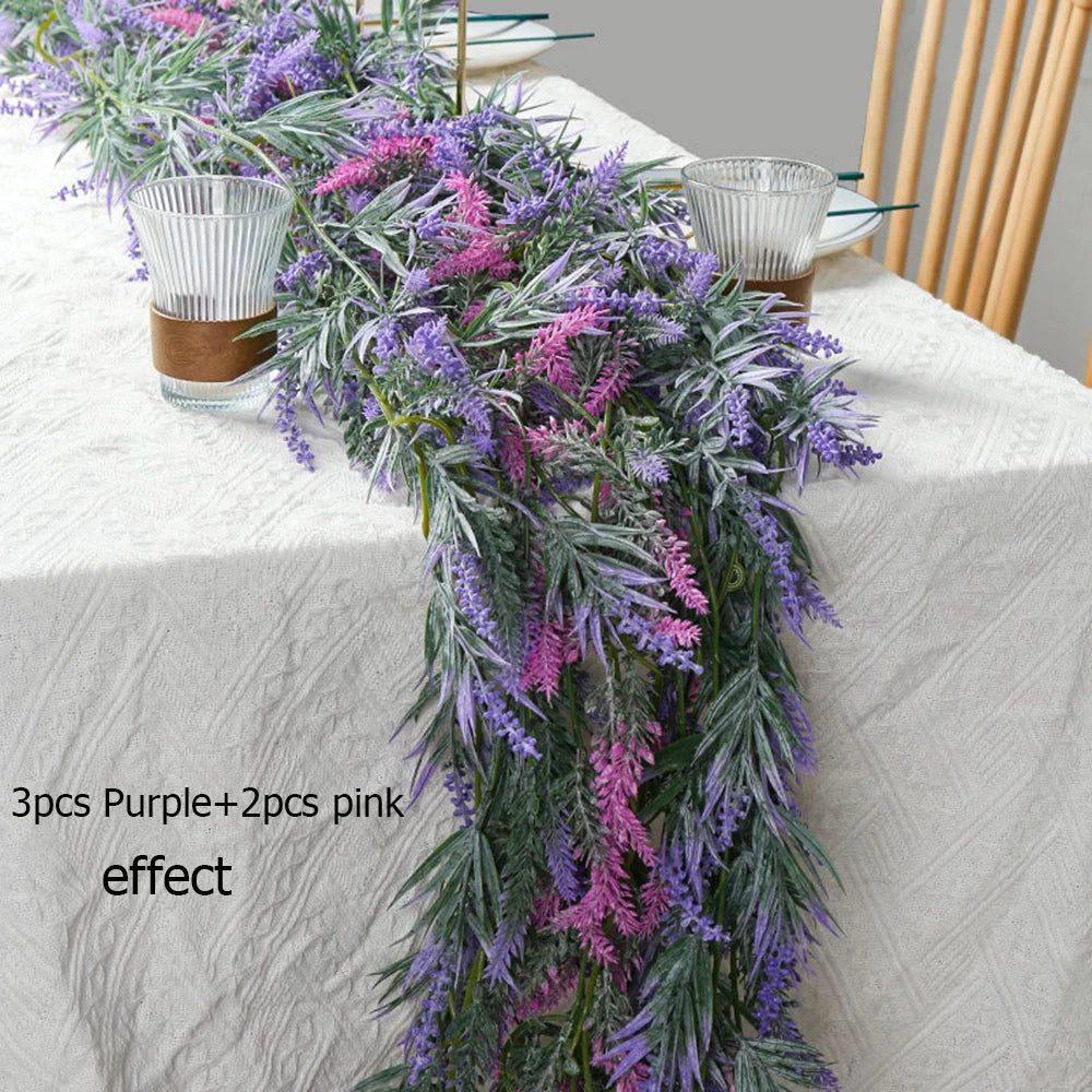 Tejesa 6.5FT Artificial Lavender Garland for Mantle Lavender Flower Vine Rustic Wedding Arch Stair Party Home Table Decoration