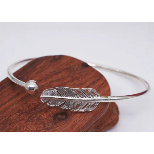 Fashion 925 Sterling Silver  Woman Cuff Bracelet Open Angel Feather Adjustable Lucky Bangle Party Jewelry Christmas Gifts