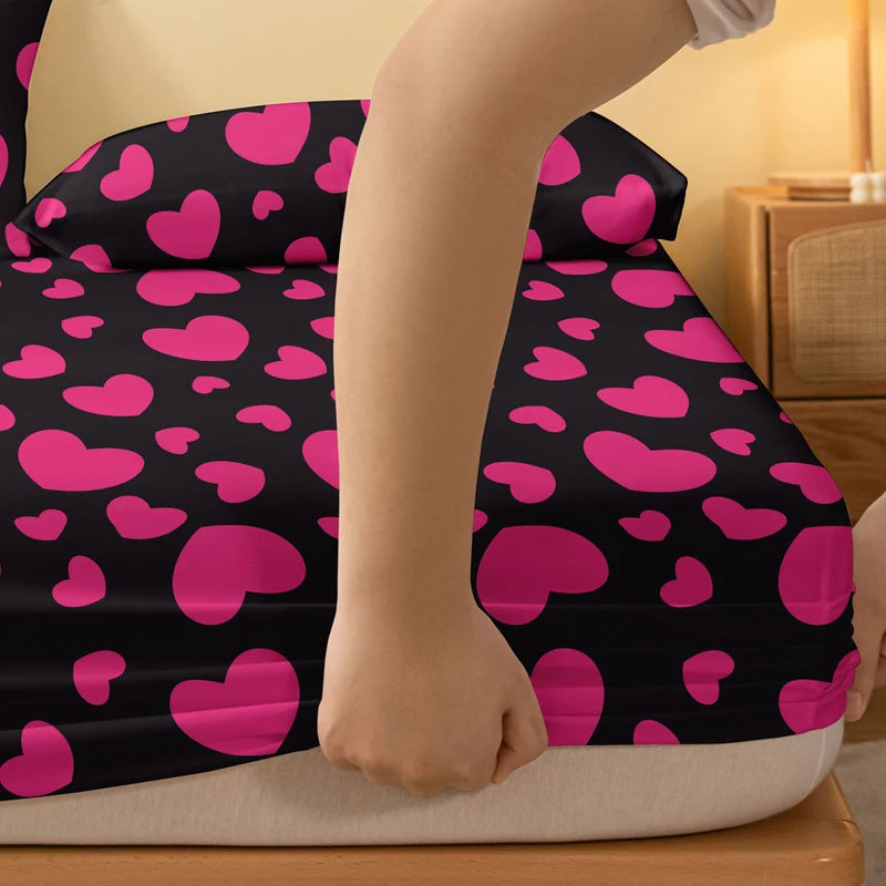 1 Simple modern Heart-Shaped Geometry printed matte Fitted Sheet, bedroom printed bed cover, bedding (excluding pillowcases)