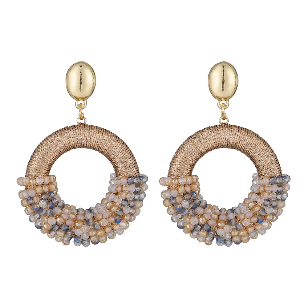 Hemasa Half String Half Bead Drop Earrings  /Handmade Crystal Beads Earrings For Women