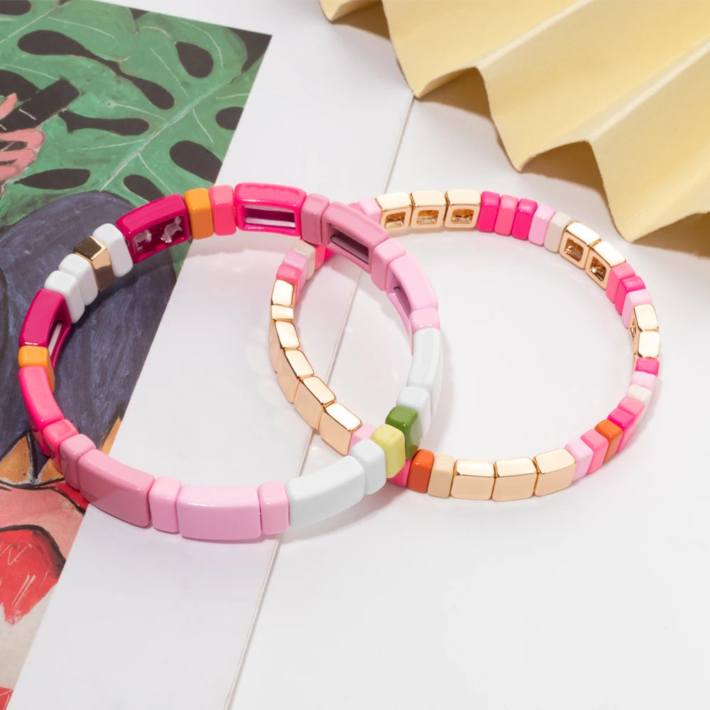 Hemasa  Enamel Tile Beaded Stretch  Bracelet for Women/ Girls