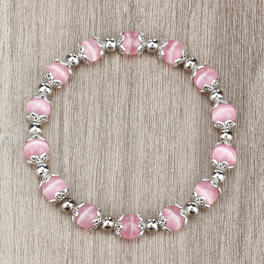 Charm 8mm Natural Striped Agate Opal Beads Bracelets Handmade Elastic Rope Bangles Yoga For Women Friends Jewelry Gifts Pulsera