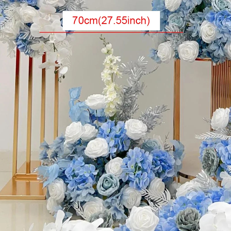White Blue Rose Flower Row Decor Wedding Backdrop Arch Frame Banquet Aisle Floral Ball Birthday Party Event Props Window Display