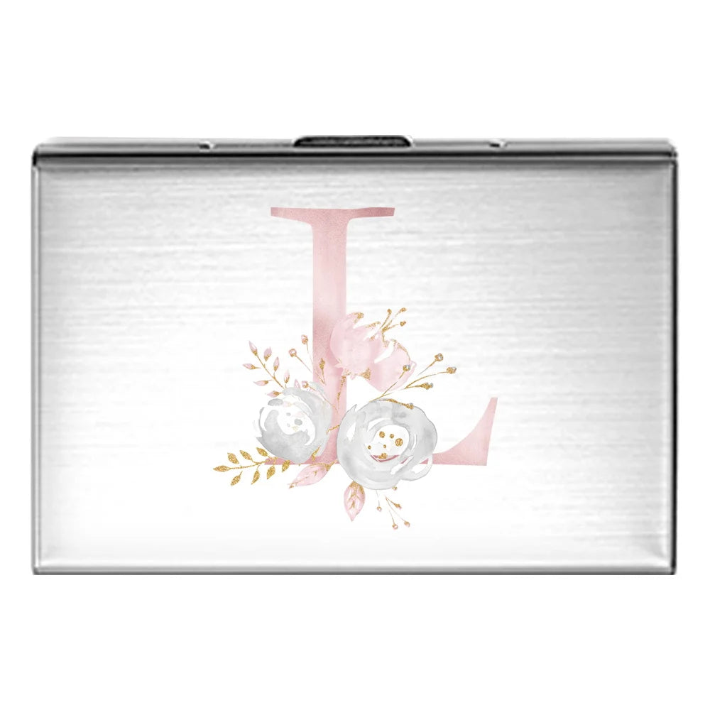 Tejesa Metal Business Card Holder - Slim Pocket Business Card Case for Unisex /Stainless Steel IC Cards /Pink Flower Print Series