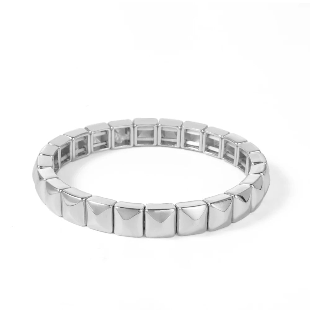 Tejesa Colorful Enamel Square Shape Rhombus Faced Bohemain Geometric Elastic Bracelets For Women