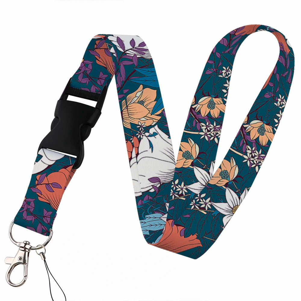 Tejesa Beautiful flower Lanyard Keys Chain Badge Holder ID Credit Card Pass Hang Rope Lariat Mobile Phone Charm Accessories Gifts