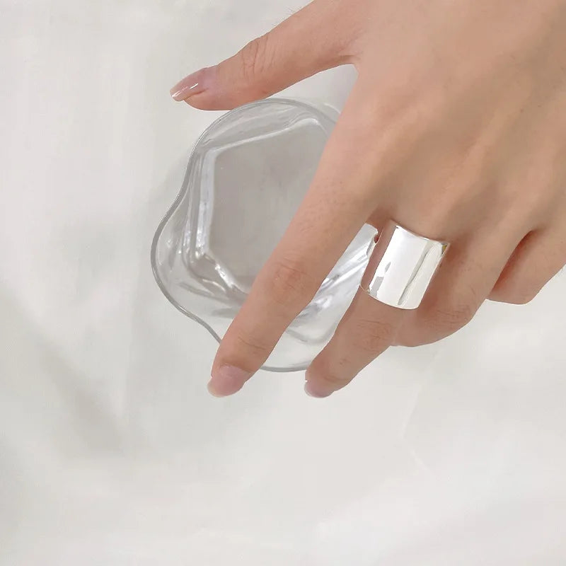 925 Sterling Silver Rings For Women Simple Minimalist Retro Square Smooth Open Finger Ring Fashion Band Female Bijoux Gift