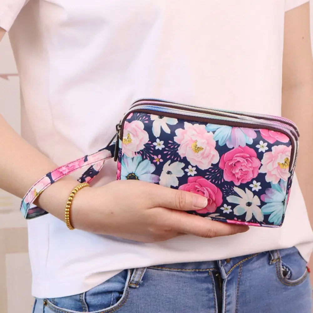 Fashion Women Flower Wrist Bag Waterproof Canvas Wallet Mini Handbags Sports Cell Phone Bags Coin Purse Party Money Makeup Bag