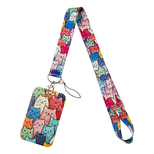 Cartoon Funny Cats Neck Strap Lanyard for Keys Keychain Badge Holder ID Credit Card Pass Mobile Phone Charm Accessories