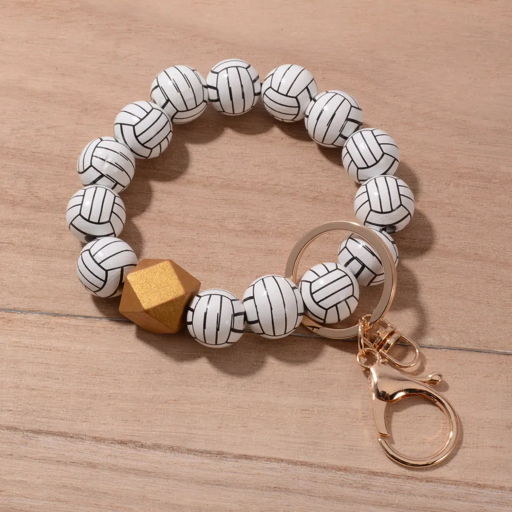 2024 New Fashion Ball Charm Bracelet Keychains for Women Girls Sports Bracelet Key Chain Wood Baseball Beads Wrist Keychain Gift