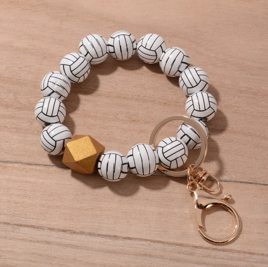 2024 New Fashion Ball Charm Bracelet Keychains for Women Girls Sports Bracelet Key Chain Wood Baseball Beads Wrist Keychain Gift